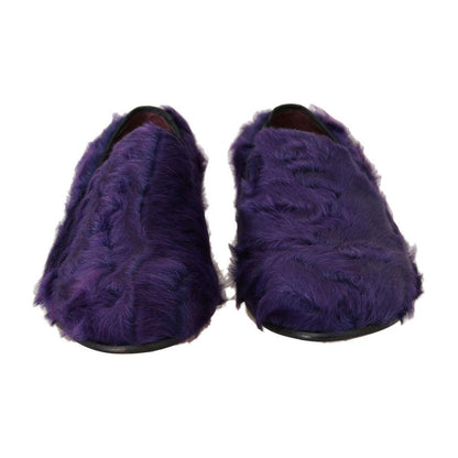 Dolce & Gabbana Purple Sheep Fur Leather Loafers