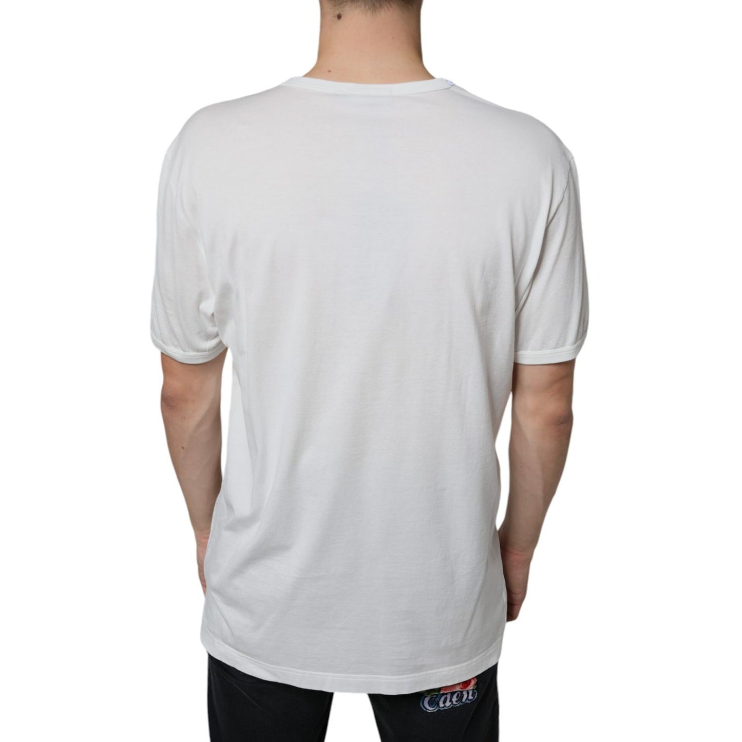 Dolce & Gabbana White Logo Embossed Cotton Crewneck T-shirt