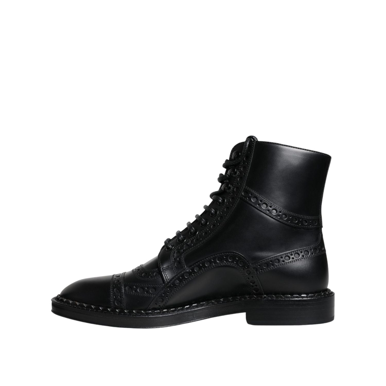 Dolce & Gabbana Black Leather Lace Up Mid Calf Boots Shoes