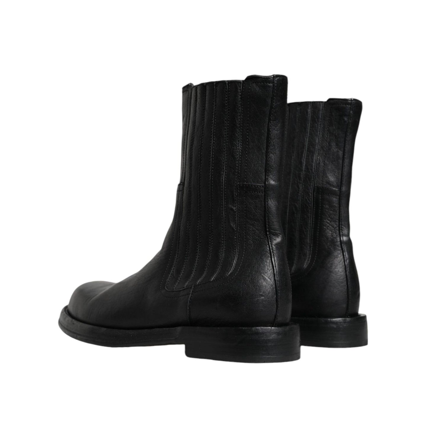 Dolce & Gabbana Black Horse Leather Mid Calf Boots Shoes