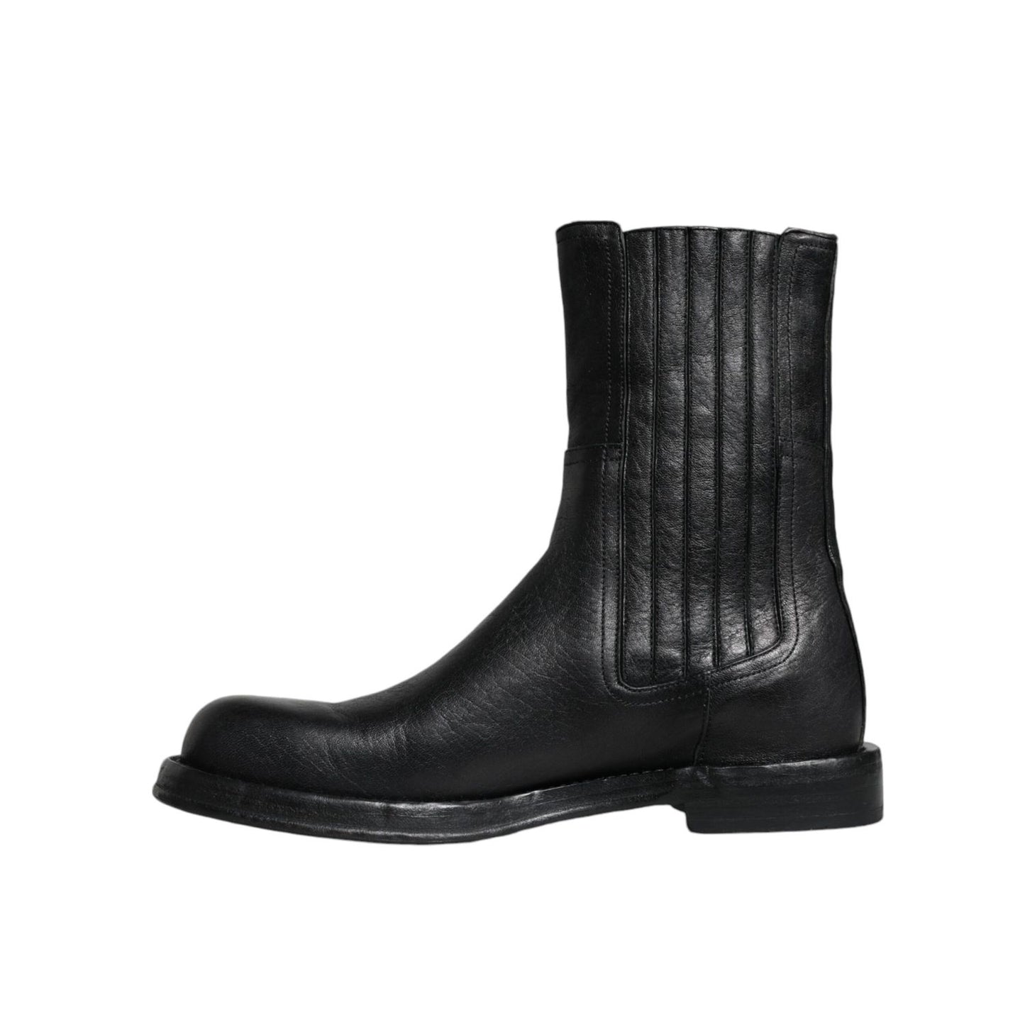 Dolce & Gabbana Black Horse Leather Mid Calf Boots Shoes