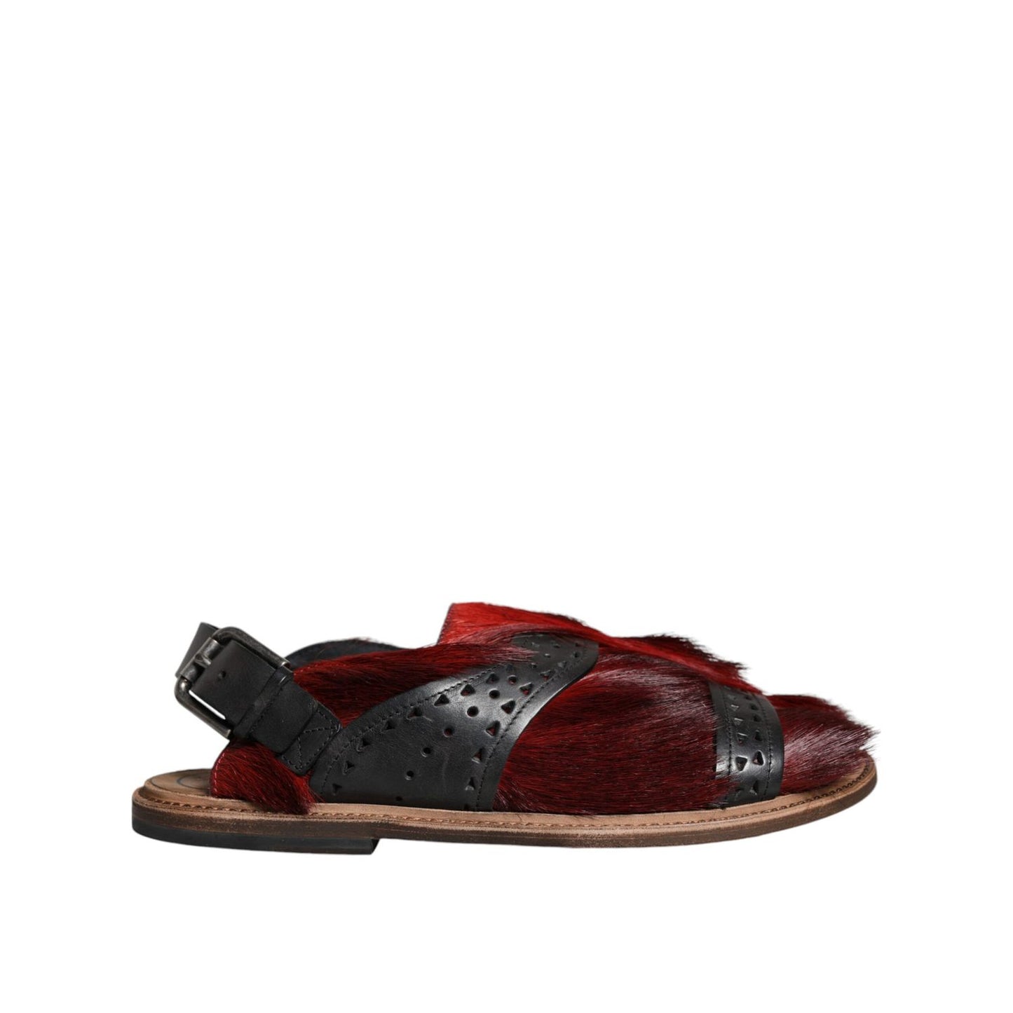 Dolce & Gabbana Black Red Gazelle Hair Leather Sandals Shoes