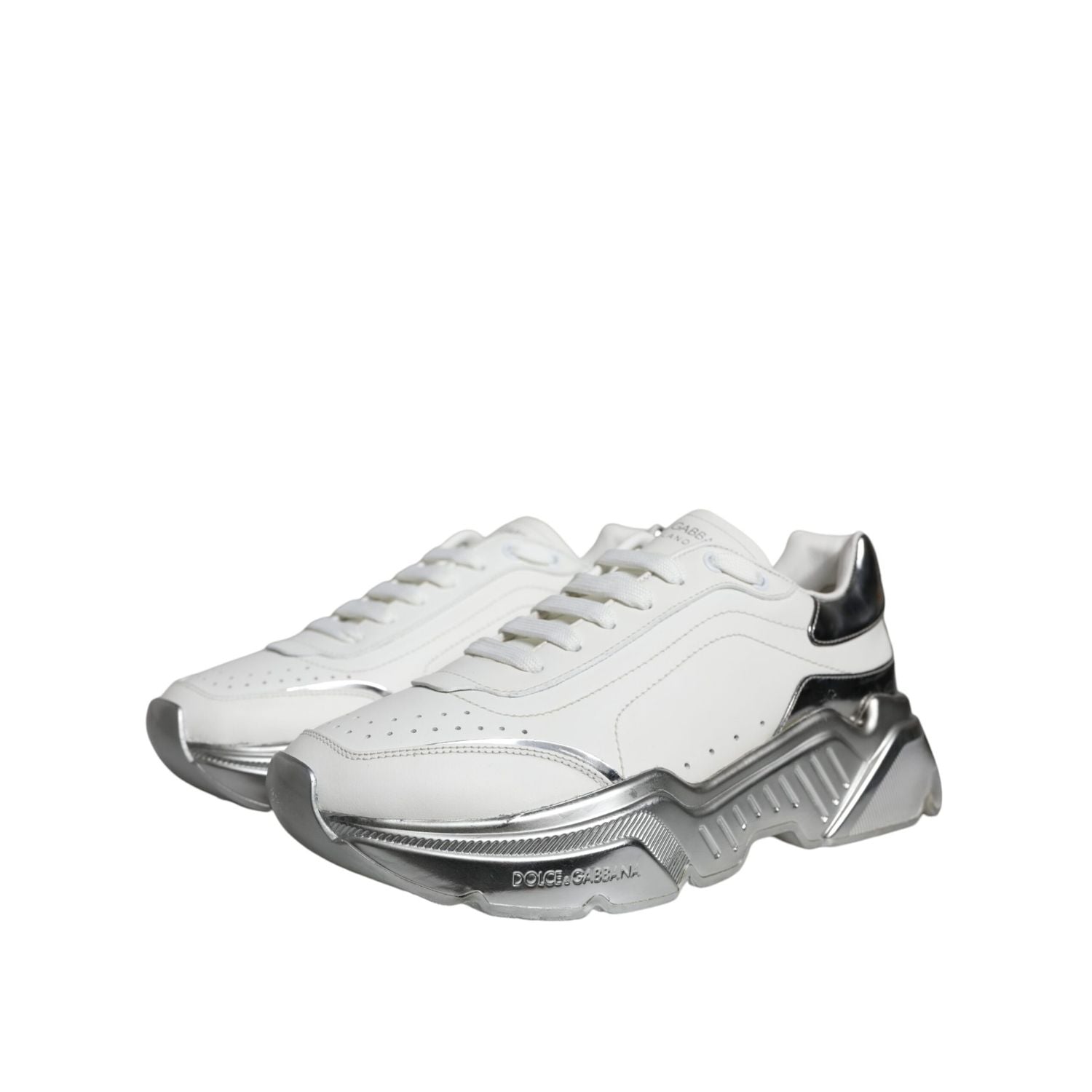 Dolce & Gabbana White Silver Daymaster Low Top Sneakers Shoes
