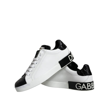 Dolce & Gabbana Black Leather Logo Portofino Sneaker Shoes