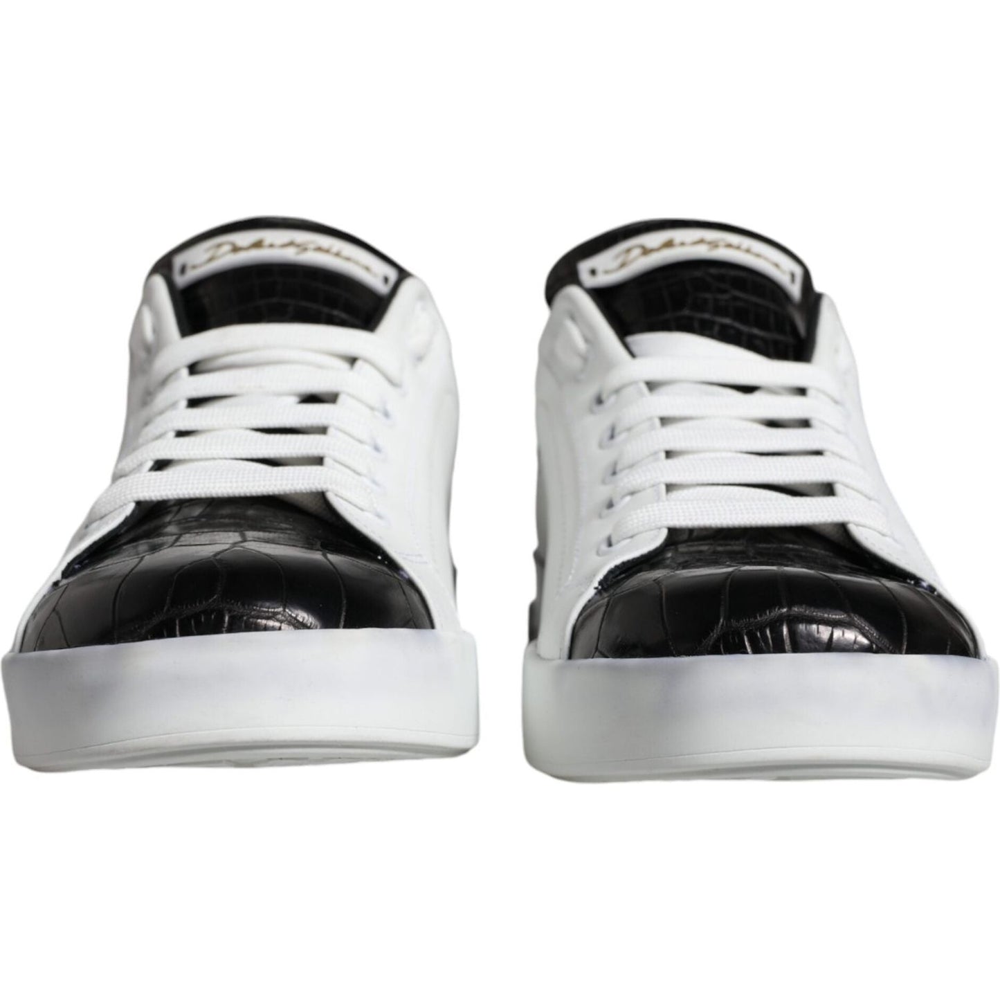 Dolce & Gabbana Black Leather Logo Portofino Sneaker Shoes