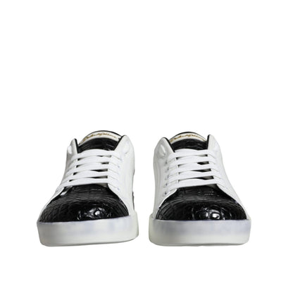 Dolce & Gabbana Black Leather Logo Portofino Sneaker Shoes