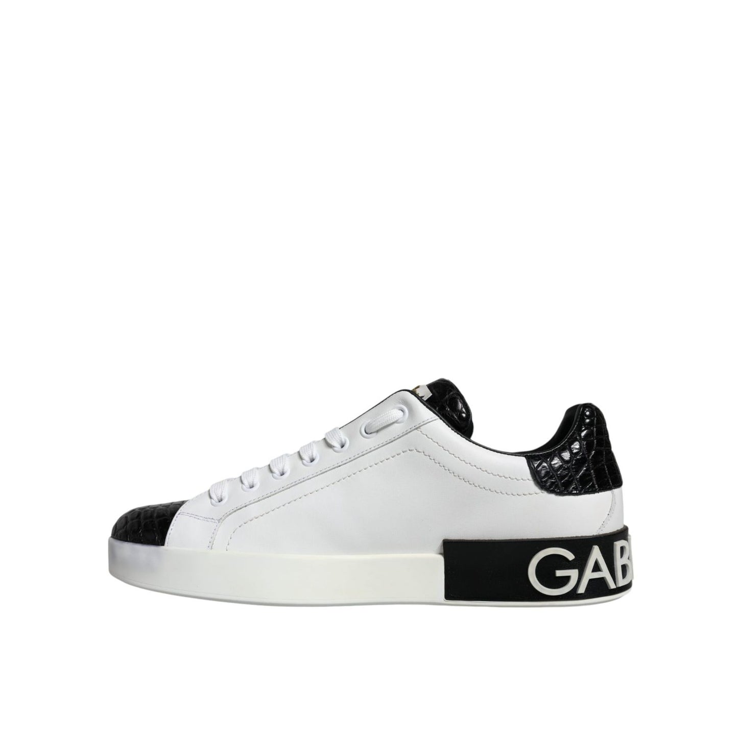 Dolce & Gabbana Black Leather Logo Portofino Sneaker Shoes
