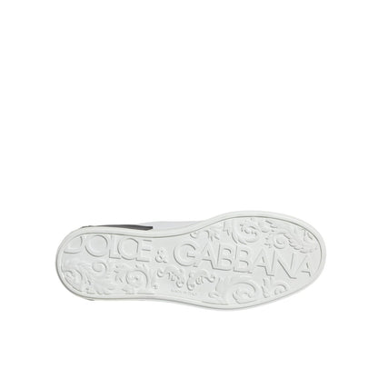 Dolce & Gabbana Black Leather Logo Portofino Sneaker Shoes