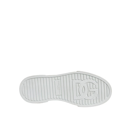 Dolce & Gabbana White Black Cotton Logo High Top Sneaker Shoes