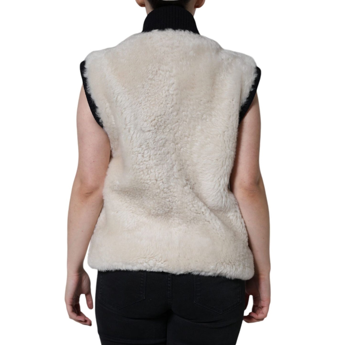 Burberry White WARRENFORD Shearling Leather Vest Coat Jacket