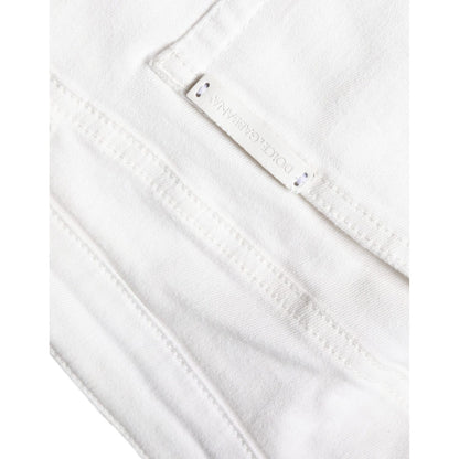 Dolce & Gabbana White Cotton Stretch Tattered Skinny Jeans