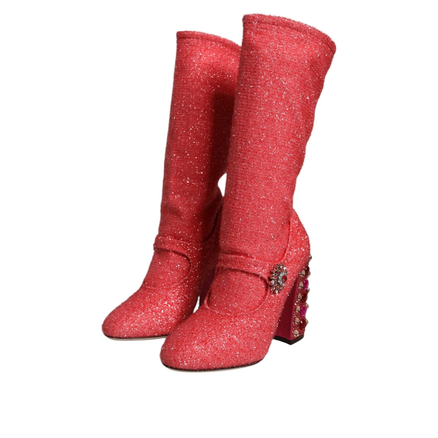 Dolce & Gabbana Pink Crystal Lurex Fantasy High Boots Shoes