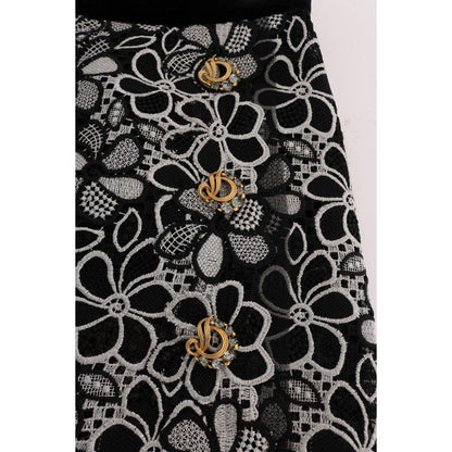 Dolce & Gabbana Floral Macramé Lace Crystal Button Skirt