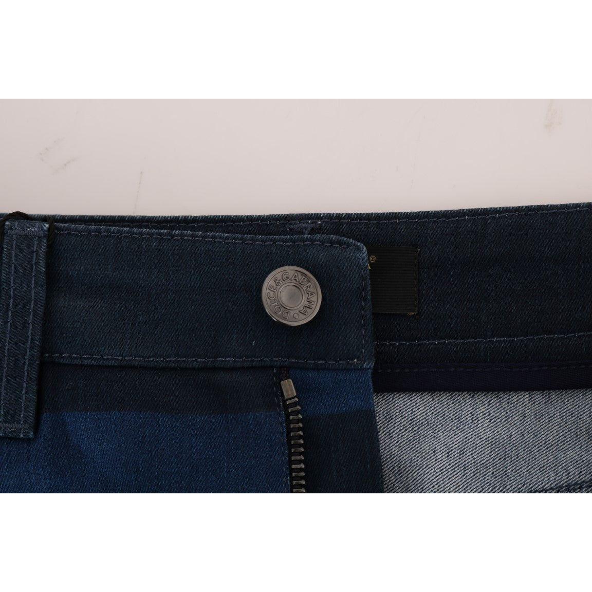 Dolce & Gabbana Blue Short striped Mini Denim Skirt