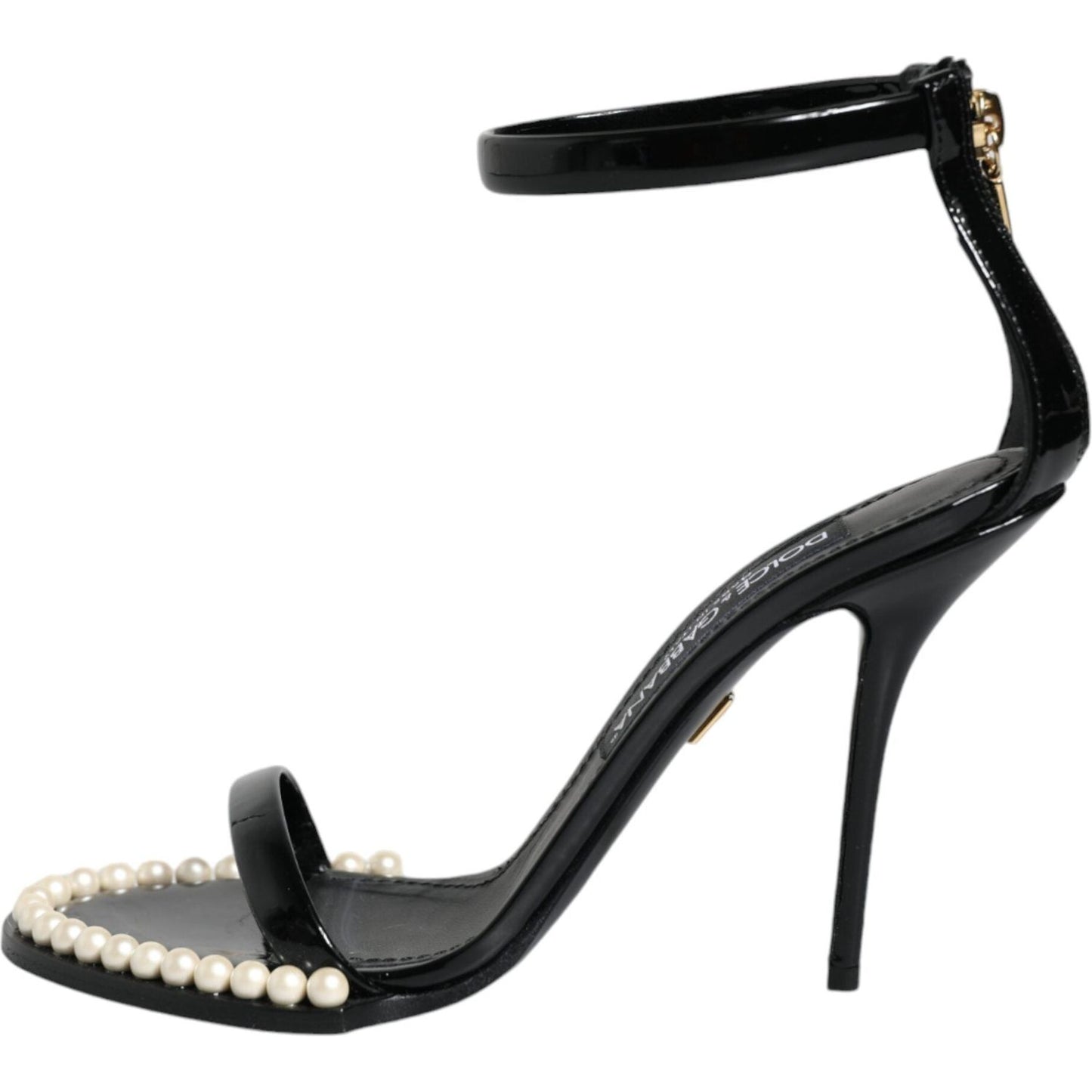 Dolce & Gabbana Black Keira Leather Faux Pearl Sandals Heels Shoes