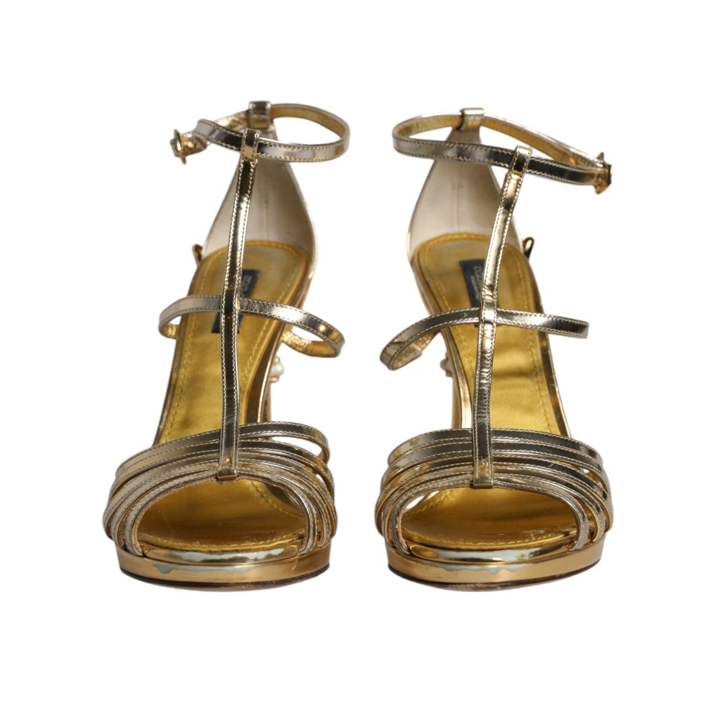 Dolce & Gabbana Gold Leather Baroque Heels Sandals Shoes