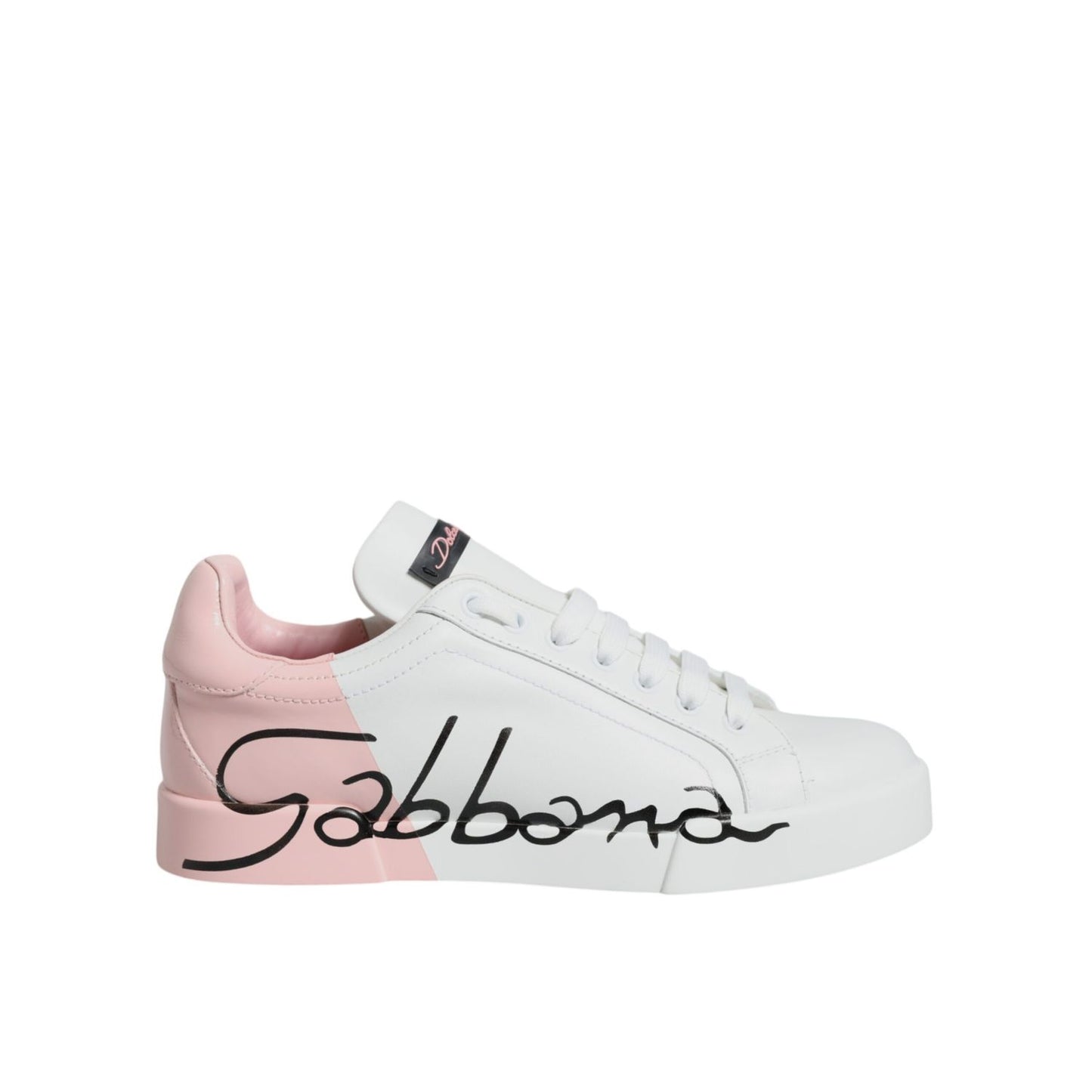 Dolce & Gabbana White Pink Portofino Low Top Sneakers Shoes