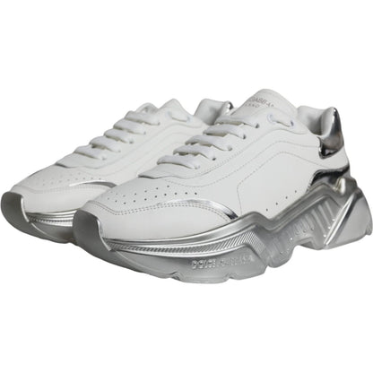 Dolce & Gabbana Silver White Daymaster Low Top Sneakers Shoes