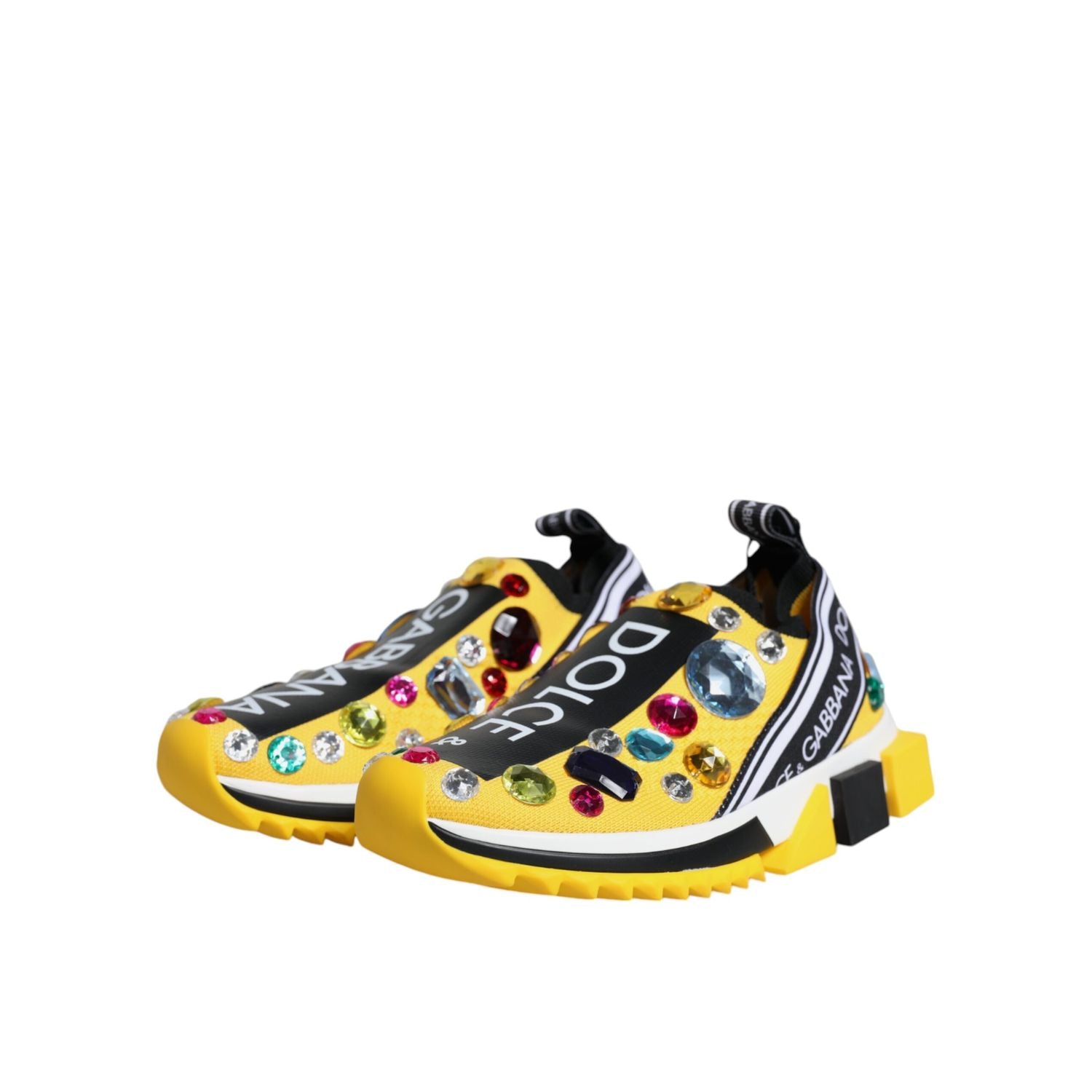 Dolce & Gabbana Yellow Sorrento Crystals Low Top Sneakers Shoes