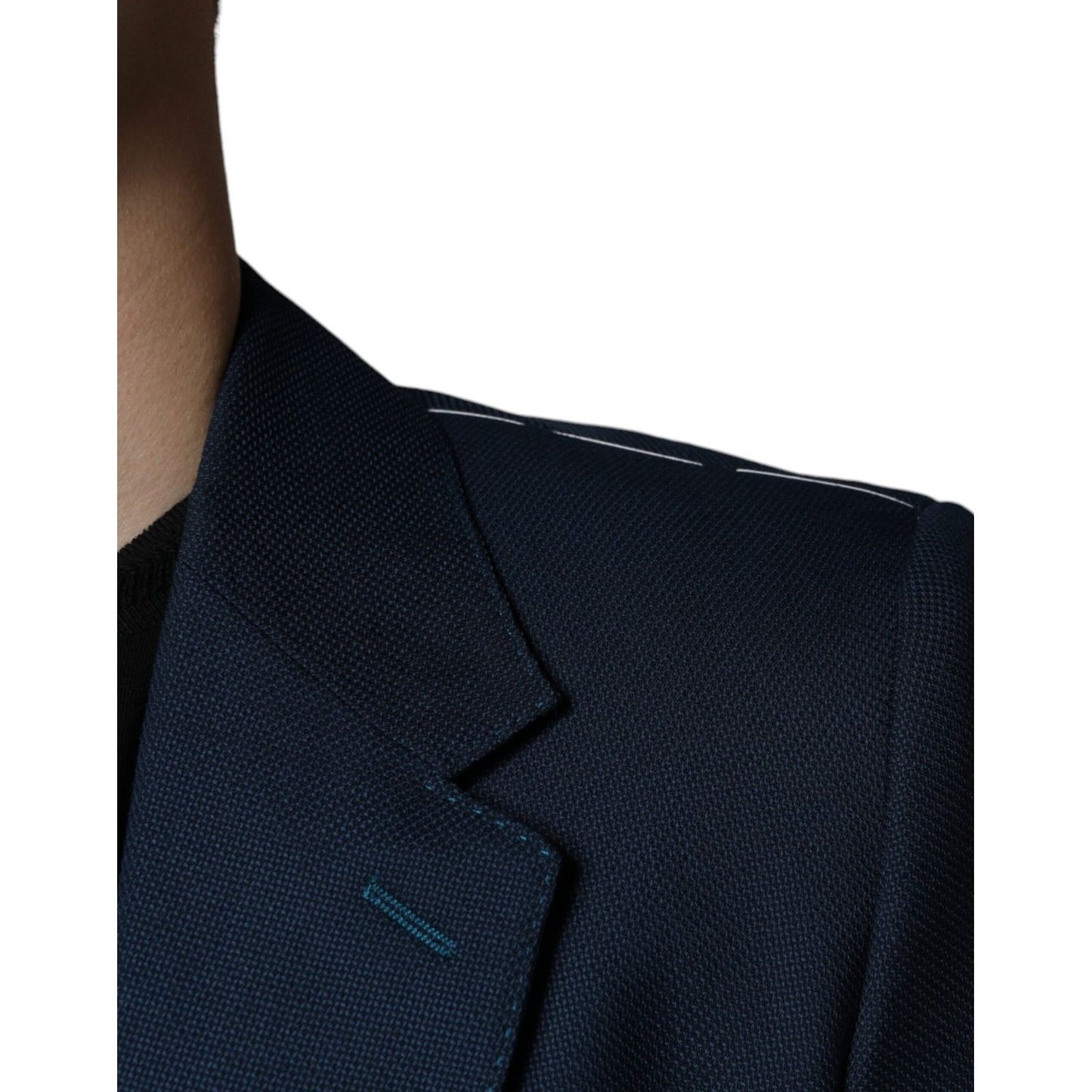 Dolce & Gabbana Blue Wool Logo Single Breasted Coat Blazer