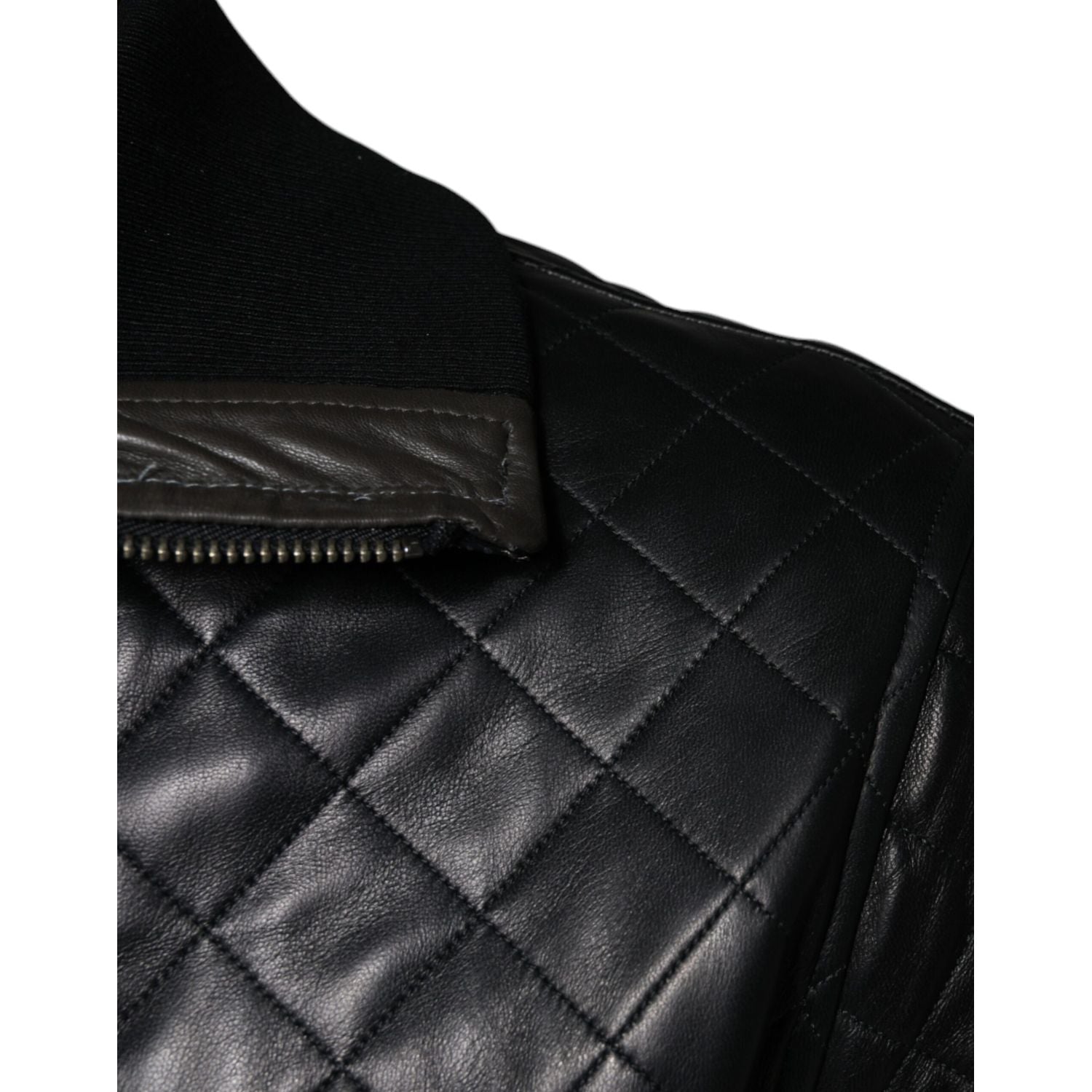 Dolce & Gabbana Black Calf Leather Quilted Full Zip Jacket