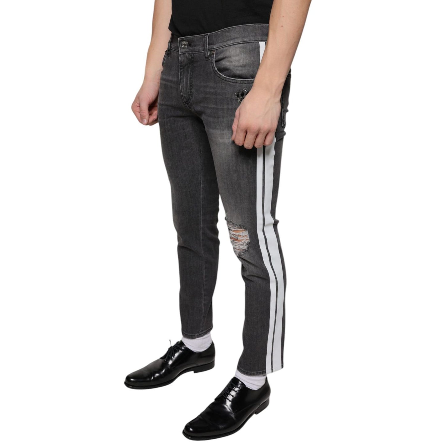 Dolce & Gabbana Black Tattered Cotton Skinny Men Denim Jeans
