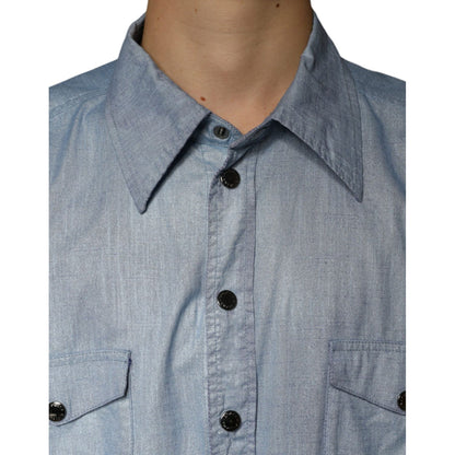 Dolce & Gabbana Light Blue Cotton Button Down Casual Shirt