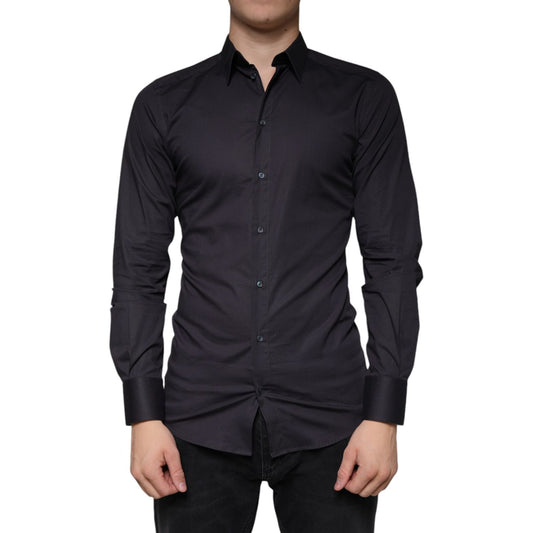 Dolce & Gabbana Black Cotton Stretch Dress GOLD Formal Shirt