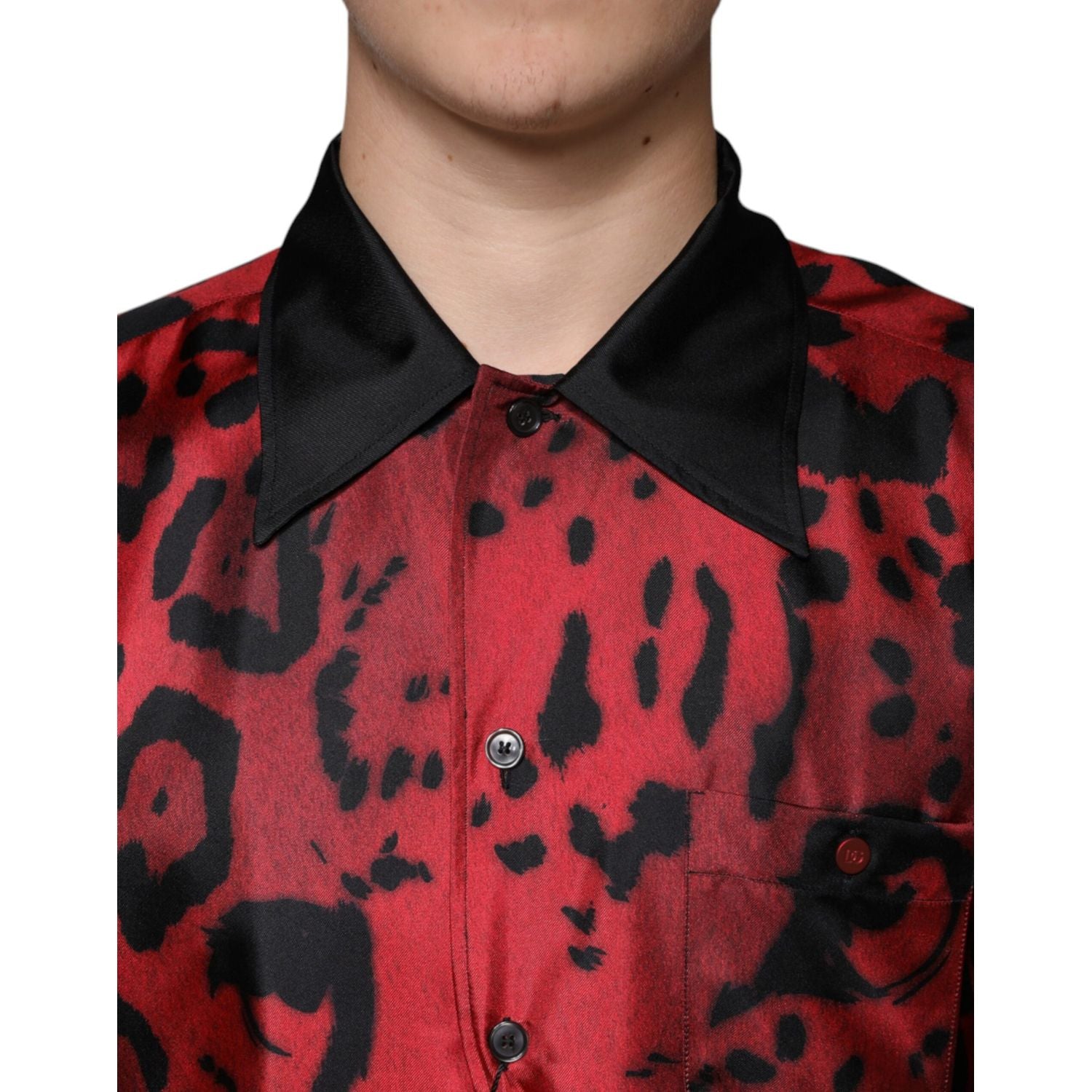 Dolce & Gabbana Red Leopard Silk Button Down Casual Shirt