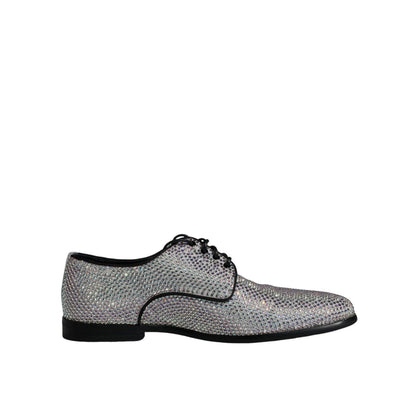Dolce & Gabbana Silver Leather Rhinestones Derby Dress Shoes