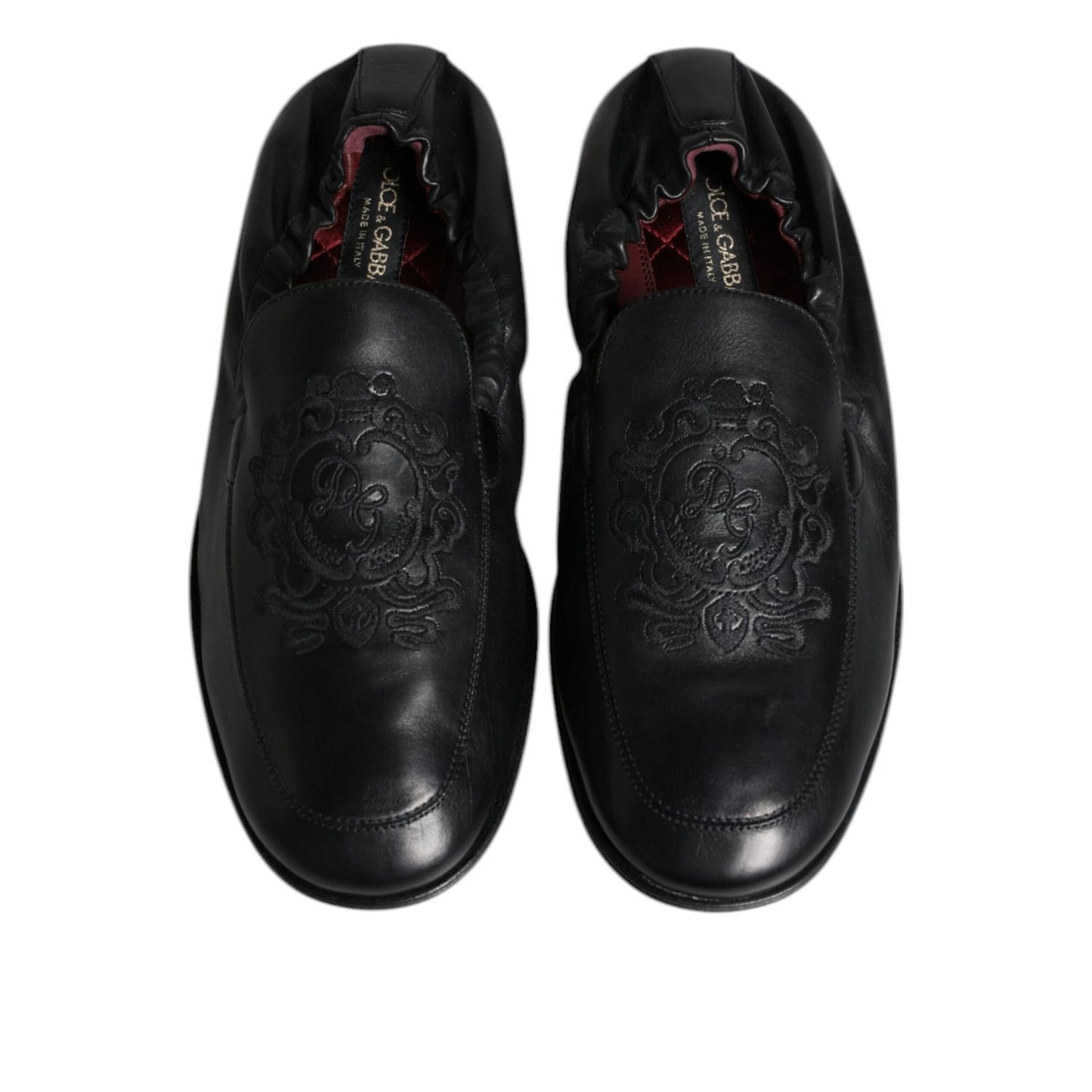 Dolce & Gabbana Black Logo Embroidered Leather Loafer Men Dress Shoes