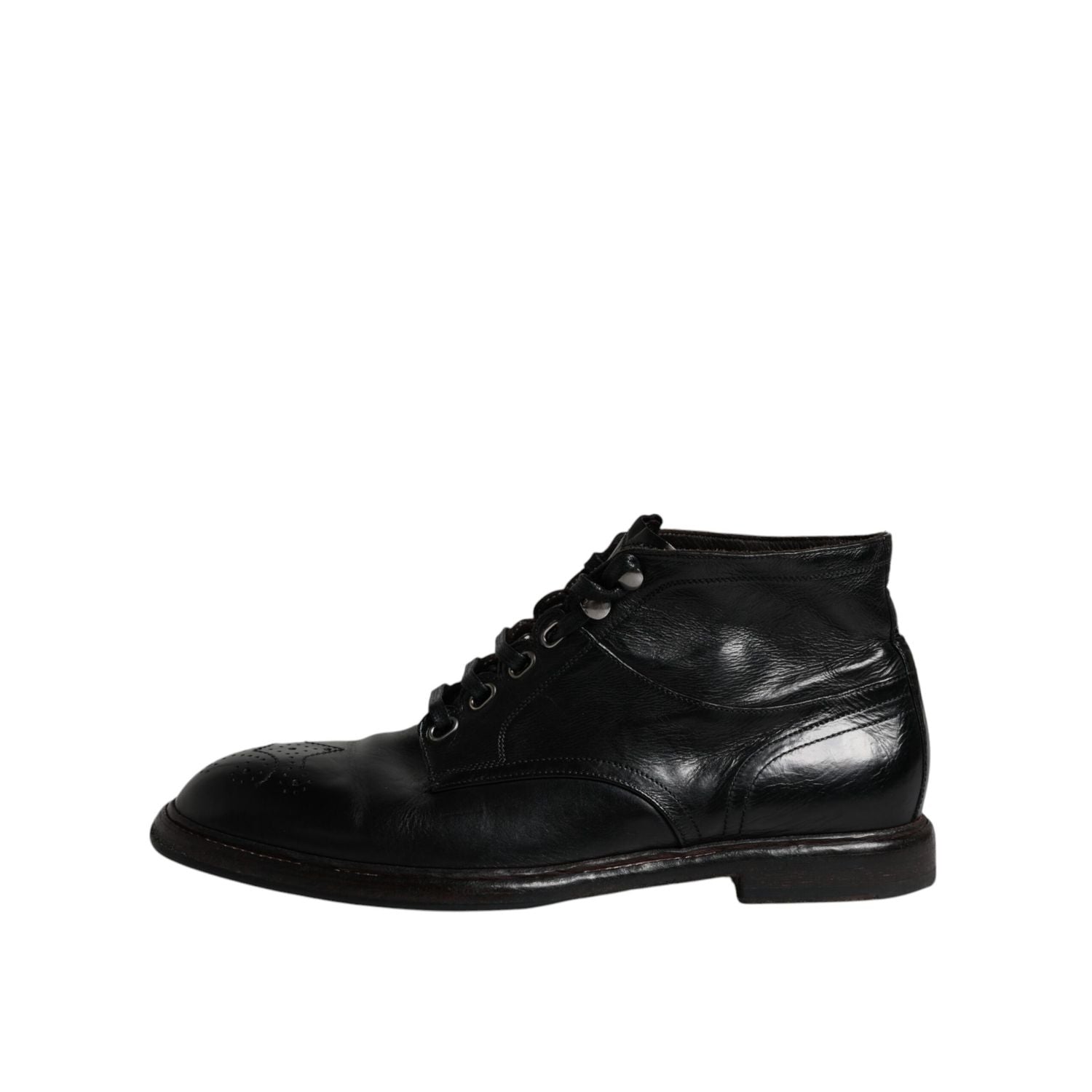 Dolce & Gabbana Black Leather Men Short Boots Lace Up Shoes