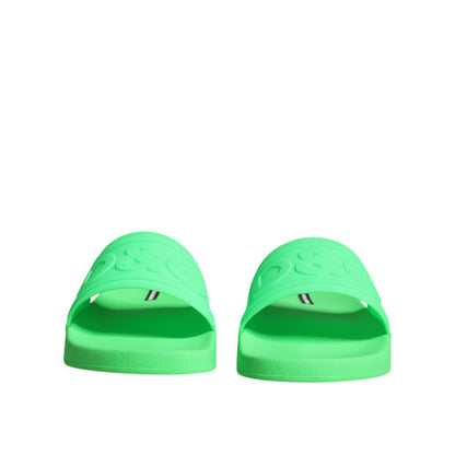 Dolce & Gabbana Green Leather Slides Sandals Beachwear Shoes