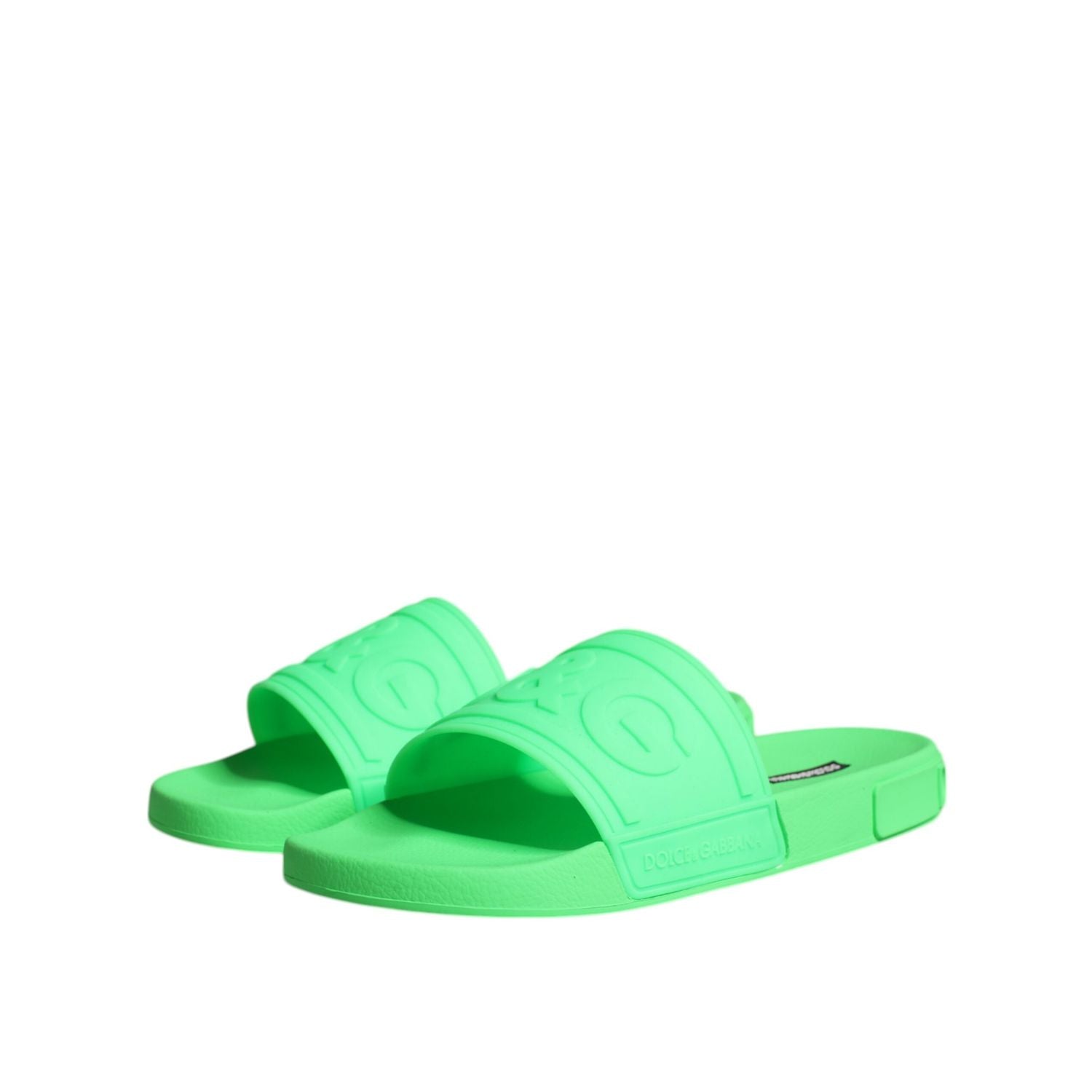 Dolce & Gabbana Green Leather Slides Sandals Beachwear Shoes