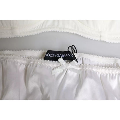 Dolce & Gabbana White Silk Stretch Panty Balconette Bra Underwear