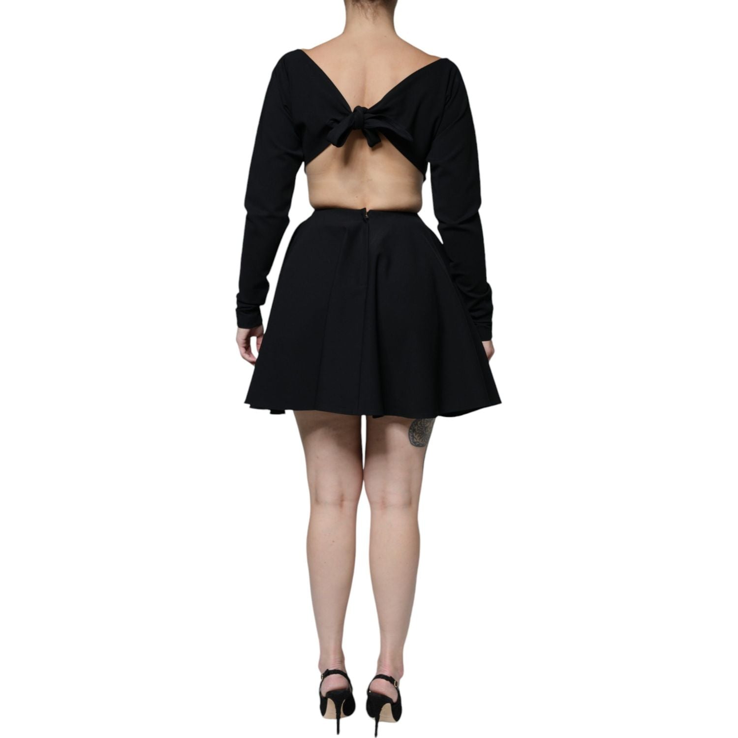 Dolce & Gabbana Black Viscose Cut Out A-line Long Sleeves Mini Dress