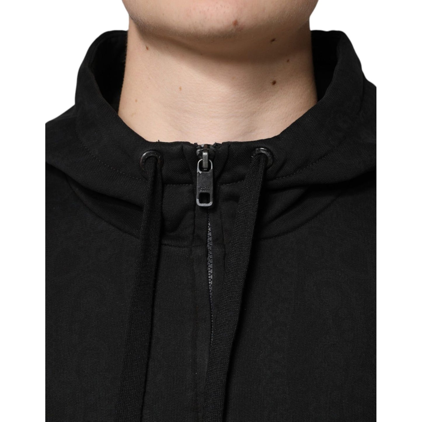 Dolce & Gabbana Black Cotton Full Zip Hooded Bomber Jacket