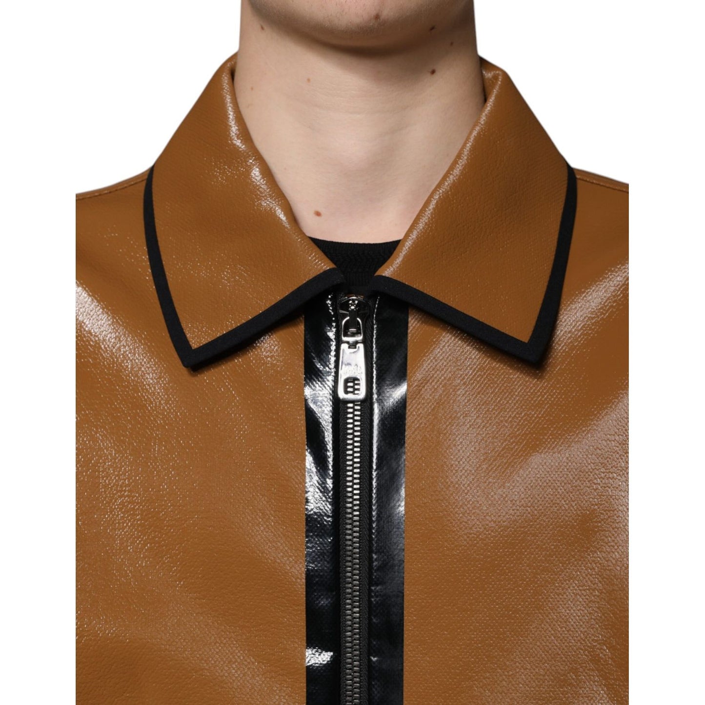 Dolce & Gabbana Brown Leather Full Zip Men Bomber Jacket