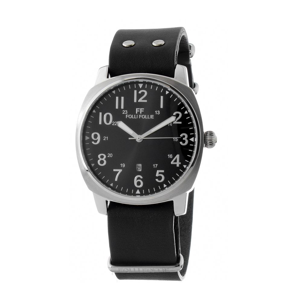 Folli Follie Black Leather Dress Watch
