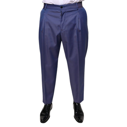 Dolce & Gabbana Blue Wool Tapered Formal Dress Pants