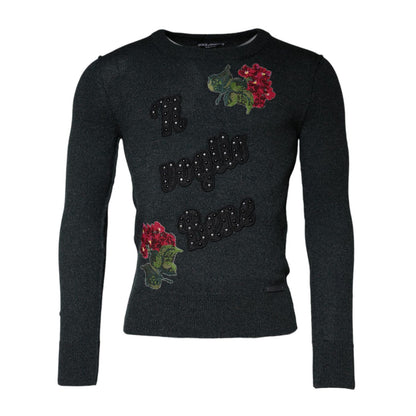 Dolce & Gabbana Gray Embellished Crew Neck Pullover Sweater