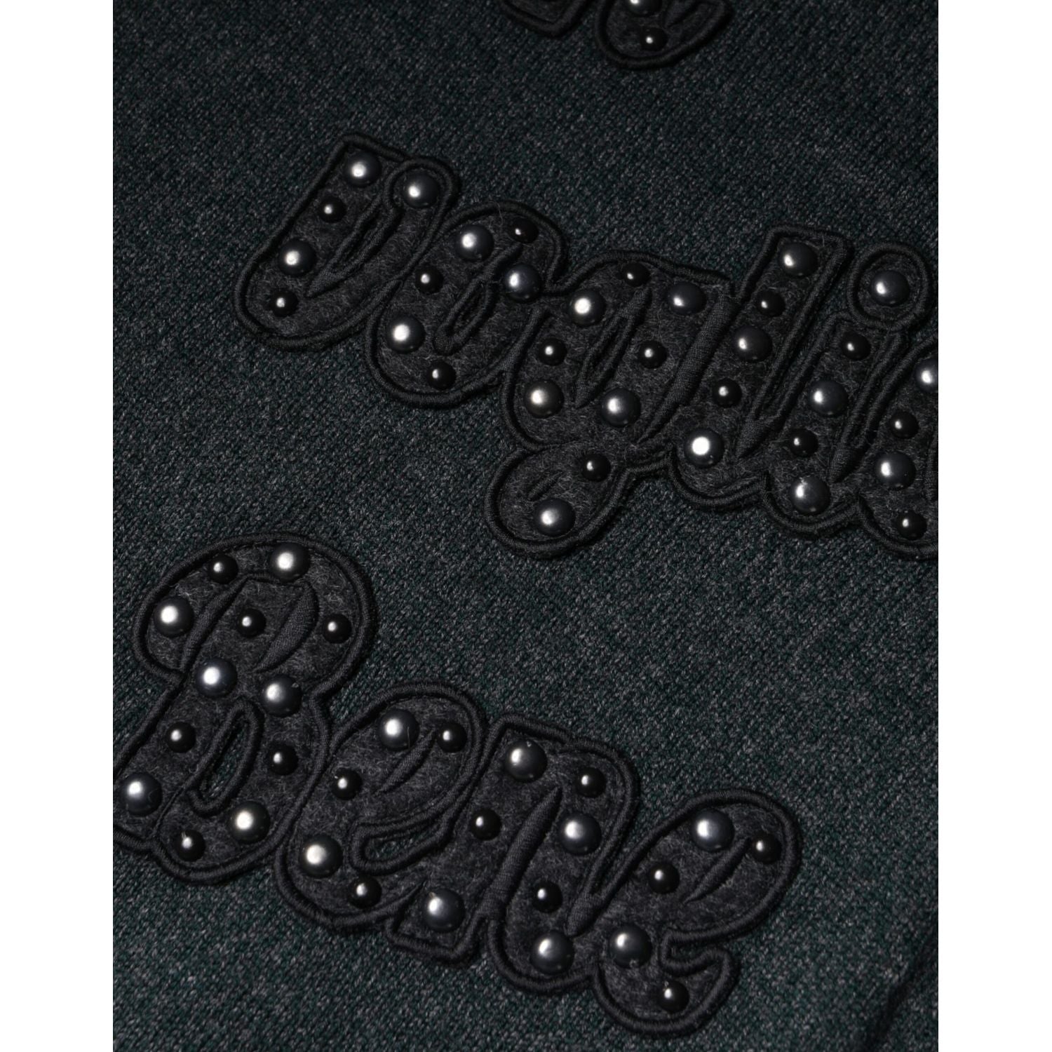 Dolce & Gabbana Gray Embellished Crew Neck Pullover Sweater