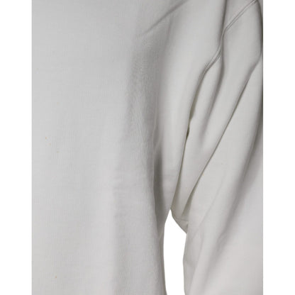 Dolce & Gabbana White Logo Cotton Crew Neck Pullover Sweater