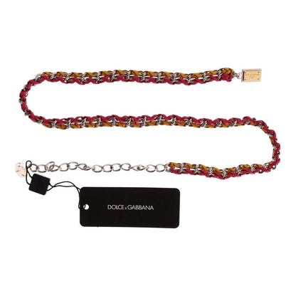 Dolce & Gabbana Red Yellow Leather Crystal Belt Belt