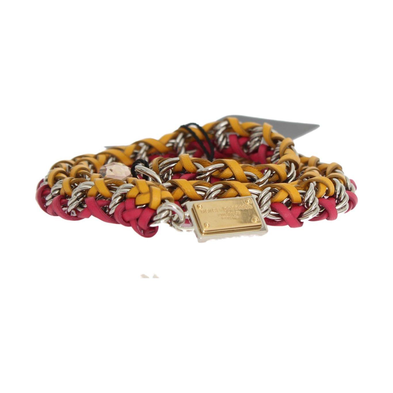 Dolce & Gabbana Red Yellow Leather Crystal Belt