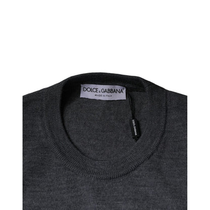 Dolce & Gabbana Dark Gray Wool Crew Neck Pullover Sweater