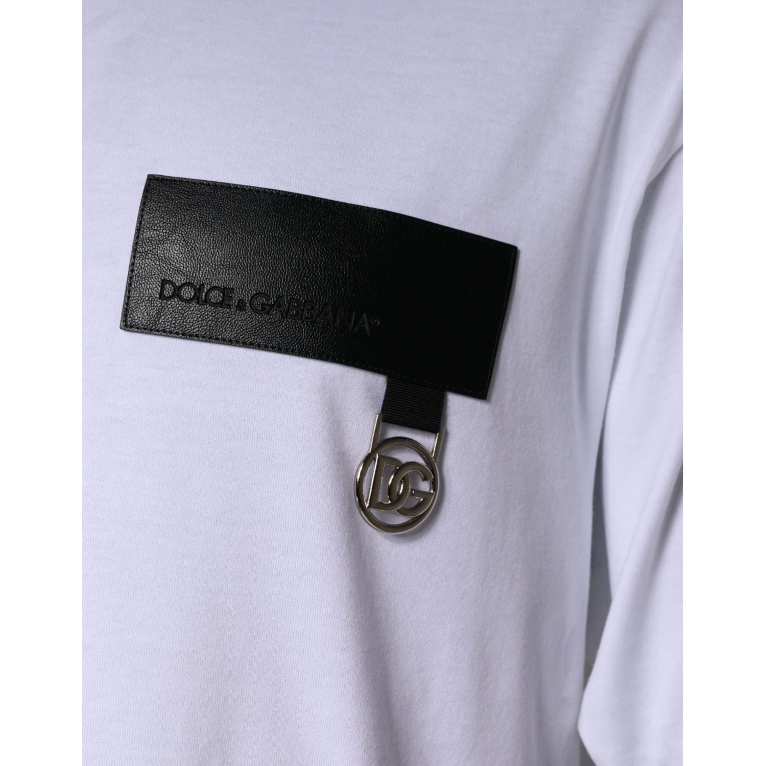Dolce & Gabbana White Logo Patch Cotton Crew Neck T-shirt