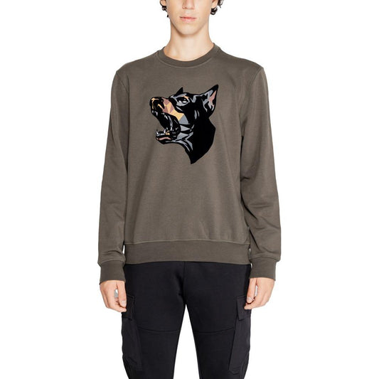Antony Morato green cotton sweater, men's fall/winter collection, front view with graphic design.