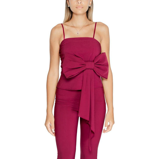 Rinascimento Bordeaux polyester top with bow design, women's fall/winter collection, 90% polyester, 10% elastane.