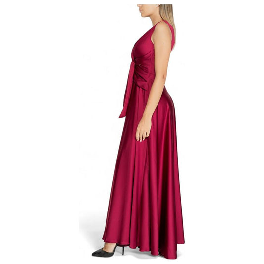 Rinascimento Bordeaux polyester dress, side view, fall/winter women's collection, elegant long gown with bow detail.